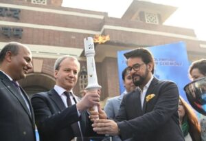 Union Minister Anurag Singh Thakur hands over Chess Olympiad Torch to Budapest